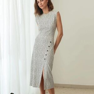 Anthropologie Grey State Black and White Polka Dot  Chiara Midi Dress
